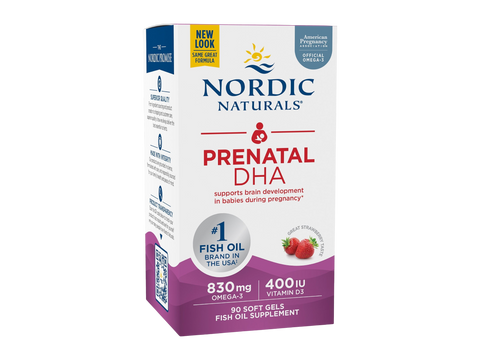 Nordic Naturals Prenatal DHA 830mg Omega-3 and Vitamin D3 Softgels – 90 Strawberry Softgels bottle front label