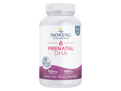 Nordic Naturals Prenatal DHA 830mg Omega-3 and Vitamin D3 Softgels – 180 Softgels bottle angled view