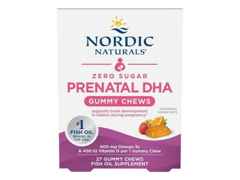 Nordic Naturals Prenatal DHA Gummies Zero Sugar Strawberry Orange – 27 Gummies box front packaging