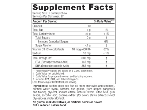 Nordic Naturals Prenatal DHA Gummies Zero Sugar Strawberry Orange – 27 Gummies Supplement Facts panel