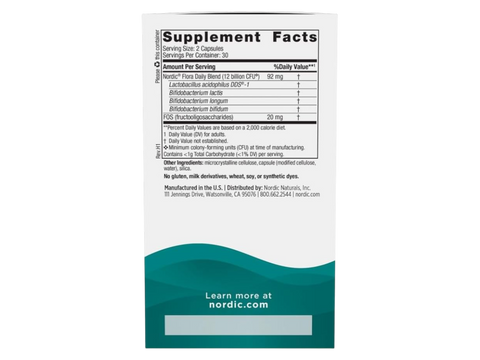 Supplement facts panel and directions for Nordic Naturals Probiotic Dail