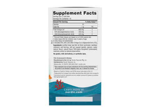 Nordic Naturals Ultimate Omega-3 Junior 680mg Omega-3 Strawberry – 90 Softgels Supplement Facts panel