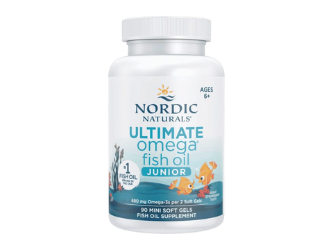 Nordic Naturals Ultimate Omega-3 Junior 680mg Omega-3 Strawberry – 90 Softgels bottle angled view