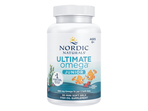 Nordic Naturals Ultimate Omega-3 Junior 680mg Omega-3 Strawberry – 90 Softgels bottle angled view