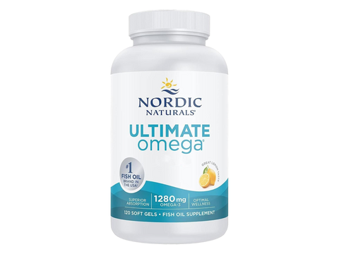 Nordic Naturals Ultimate Omega-3 Lemon 1280mg Omega-3 Fish Oil Softgels – 120 Softgels bottle angled view
