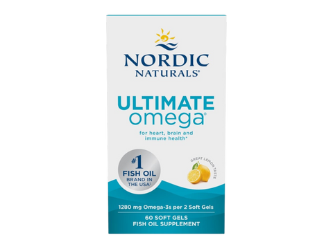 Nordic Naturals Ultimate Omega-3 Lemon 1280mg Omega-3 Fish Oil Softgels – 60 Softgels bottle front label