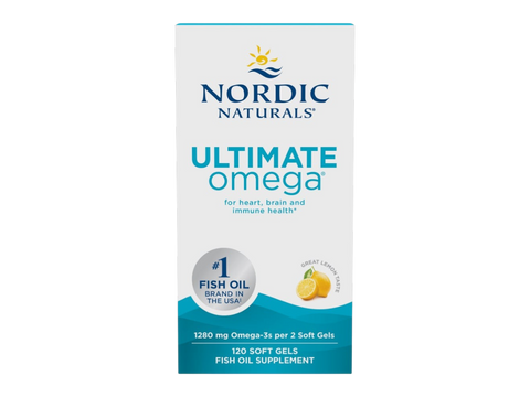 Nordic Naturals Ultimate Omega-3 Lemon 1280mg Omega-3 Fish Oil Softgels – 120 Softgels bottle front label