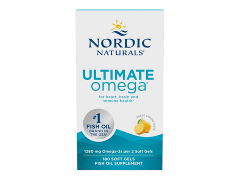 Nordic Naturals Ultimate Omega-3 Lemon 1280mg Omega-3 Fish Oil Softgels – 180 Softgels bottle front label