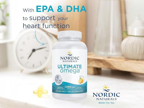 Nordic Naturals Ultimate Omega-3 Lemon 1280mg Omega-3 Fish Oil Softgels – 60 Softgels bottle angled view