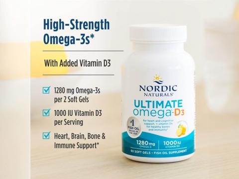 Nordic Naturals Ultimate Omega-D3 1280mg Omega-3 + 1000 IU D3 Lemon Softgels – 60 Softgels ingredients and product details panel