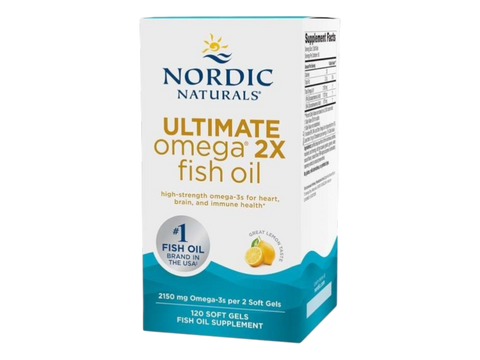 Nordic Naturals Ultimate Omega 2X 2150mg Omega-3 Lemon Softgels – 120 Softgels bottle angled view