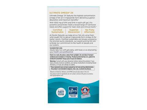 Nordic Naturals Ultimate Omega 2X 2150mg Omega-3 Lemon Softgels – 60 Softgels bottle back label with product information