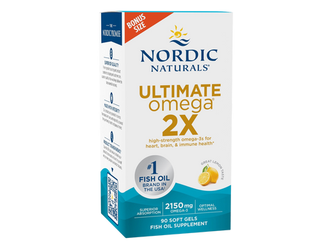 Nordic Naturals Ultimate Omega 2X 2150mg Omega-3 Lemon Softgels – 90 Softgels bottle front label