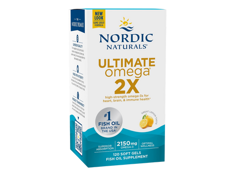Nordic Naturals Ultimate Omega 2X 2150mg Omega-3 Lemon Softgels – 120 Softgels bottle front label