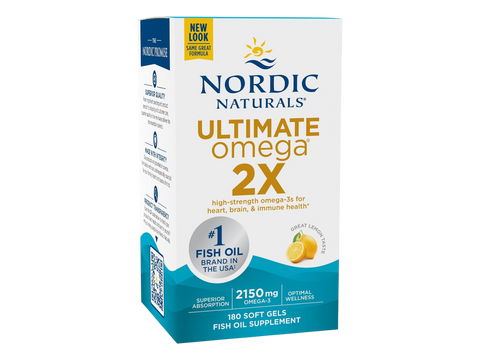 Nordic Naturals Ultimate Omega 2X 2150mg Omega-3 Lemon Softgels – 180 Softgels bottle front label
