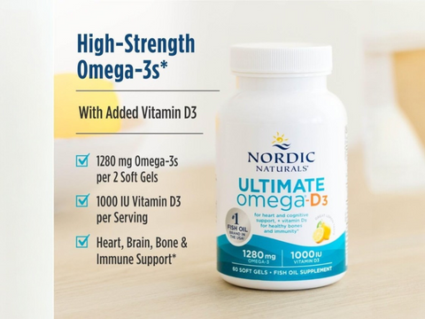Nordic Naturals Ultimate Omega Xtra 1480mg Omega-3 + 1000 IU D3 Lemon Softgels – 60 Softgels ingredients and product details panel