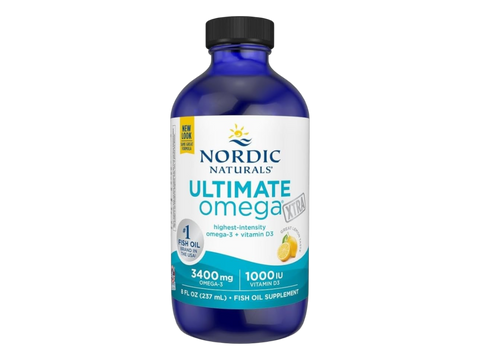 Nordic Naturals Ultimate Omega Xtra Liquid Lemon 3400mg Omega-3 + D3 – 237ml bottle front label