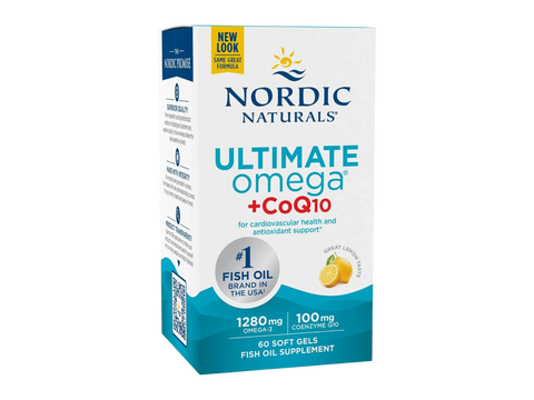 Nordic Naturals Ultimate Omega + CoQ10 1280mg Omega-3 Lemon Softgels – 60 Softgels bottle front label