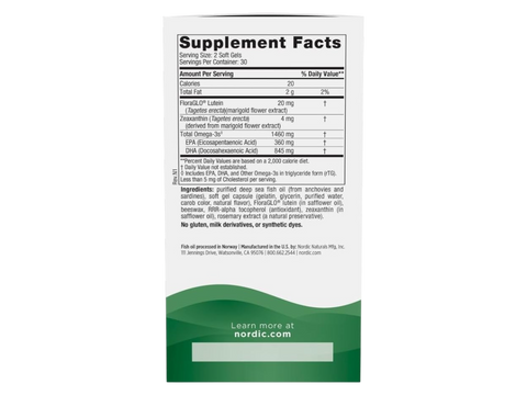 Supplement facts and ingredients list for vision support formula.