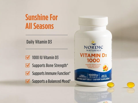 Nordic Naturals Vitamin D3 1000 IU Orange Flavour Mini Softgels – 120 Mini Softgels ingredients and product details panel