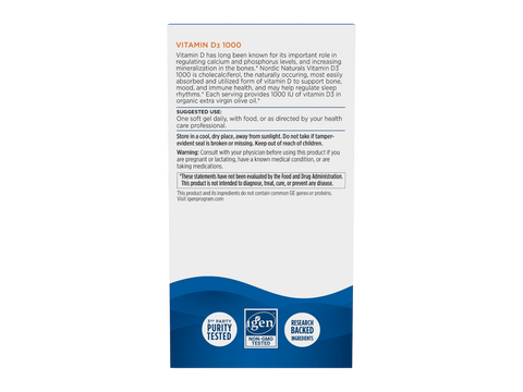 Nordic Naturals Vitamin D3 1000 IU Orange Flavour Mini Softgels – 120 Mini Softgels suggested use and directions panel