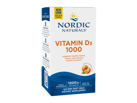 Nordic Naturals Vitamin D3 1000 IU Orange Flavour Mini Softgels – 120 Mini Softgels bottle front label