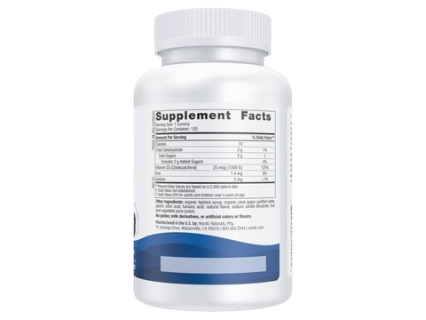 Supplement facts label for Vitamin D3 and Iron gummies, dosage instructions