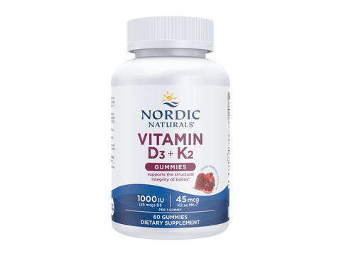 Nordic Naturals Vitamin D3 + K2 Gummies 1000 IU Pomegranate – 60 Gummies bottle front label