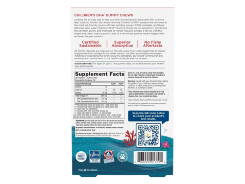 Nordic Naturals Zero Sugar Kids DHA 600mg Omega-3 Tropical Punch – 30 Gummies product barcode on box packaging