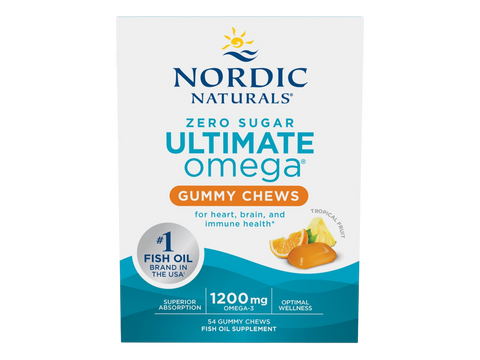Nordic Naturals Zero Sugar Omega-3 Gummies 1200mg Tropical Fruit – 54 Gummies box front packaging