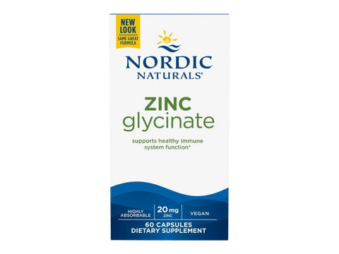 Nordic Naturals Zinc Glycinate 20mg Highly Absorbable Zinc – 60 Capsules bottle front label