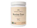 A white plastic jar of Nordic Omega Bovine Pure collagen powder, 300g, with a beige label and a white lid, set against a plain white background.