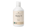 A 500 ml white plastic bottle of Nordic Omega Marine 10 berry flavour liquid supplement, featuring a beige label with black text and a small blue and yellow Made in Sweden flag.