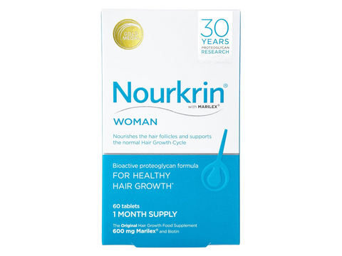 Nourkrin Woman Hair Support Supplement box, 60 tablets, on white background