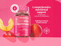 Novomins Nutrition Adult Multivitamin Gummies 60 Peach Flavoured Gummies bottle front view with peach slices advanced formula