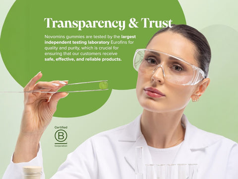 Novomins Nutrition Apple Cider Vinegar Gummies 60 Apple Flavoured Gummies transparency and third party testing image