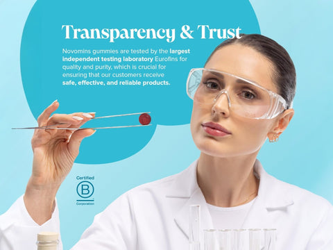 Novomins Nutrition Beauty Gummies 60 Orange Flavoured Gummies transparency and third party testing image