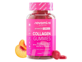 Novomins Nutrition Collagen Gummies 60 Peach Flavoured Gummies bottle with peaches Type 1 Hydrolyzed Marine Collagen