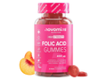 Novomins Nutrition Folic Acid Gummies 400mg 90 Peach Flavoured Gummies bottle front view with peach slices