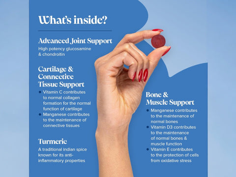 Novomins Nutrition Joint Gummies 60 Raspberry Flavoured Gummies ingredient infographic for joint and cartilage support