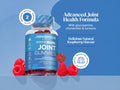 Novomins Nutrition Joint Gummies 60 Raspberry Flavoured Gummies lifestyle image with raspberries and 2 gummies per day graphic
