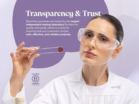 Novomins Nutrition Magnesium Gummies 60 Raspberry Flavoured Gummies transparency and laboratory testing image