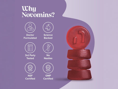 Novomins Nutrition Magnesium Gummies 60 Raspberry Flavoured Gummies gummy close up doctor formulated science backed GMP certified