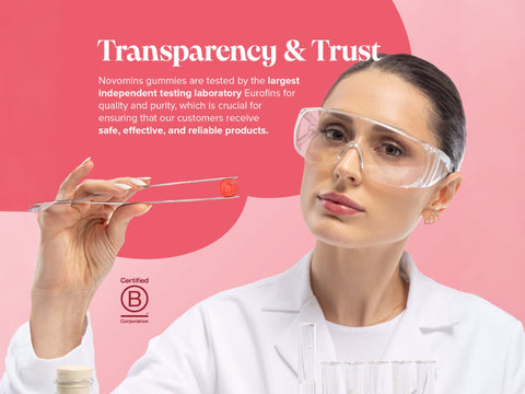 Novomins Nutrition Neuro Focus Gummies 60 Strawberry Flavoured Gummies transparency and third party testing image