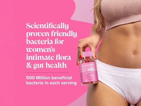 Novomins Nutrition PMS Gummies Hormonal Balance 60 Raspberry Flavoured Gummies ingredient infographic for hormonal balance support