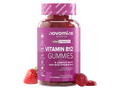 Novomins Nutrition Vitamin B12 Gummies 60 Strawberry Flavoured Gummies bottle front view with strawberries