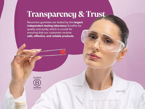 Novomins Nutrition Vitamin B12 Gummies 60 Strawberry Flavoured Gummies transparency and third party testing image