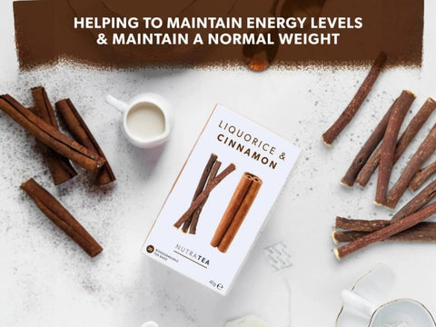 Nutra Tea Liquorice & Cinnamon Herbal Tea 20 Biodegradable Bags 40g front box packaging laying down