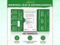NutraTea Moringa Leaf & Ashwagandha packaging with key benefits highlighted.