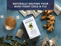 Nutra Tea Nutra Defence Elderberries & Eucalyptus Herbal Tea 20 Biodegradable Bags 40g front box packaging laying down